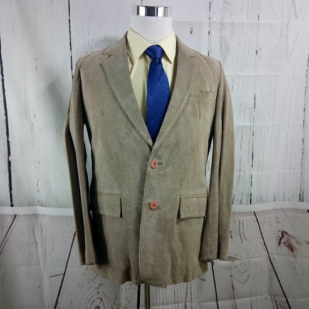 Sparetime Size 42 2 Button Gray Leather Jacket